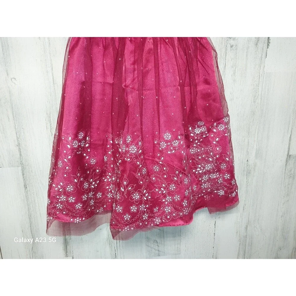 Jona Michelle Girls Sz 8  Red Dress w/  Silver Bling Floral